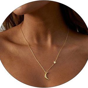 14k Gold Plated Delicate Tiny Love Heart Star CZ Leaf Pendant Necklace Simple